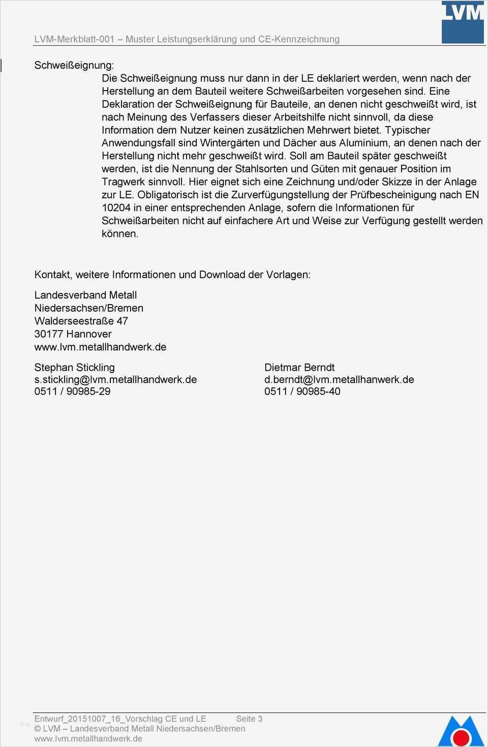 Leistungserklärung En 1090 Vorlage Wunderbar Lvm Merkblatt 001 Muster Für Ce Kennzeichnung Und