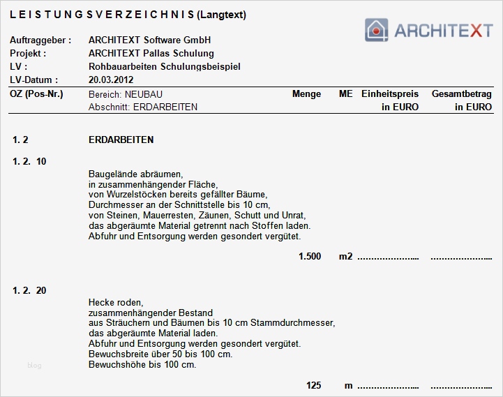 Leistungsverzeichnis Vorlage Gut Leistungsverzeichnis Langtext