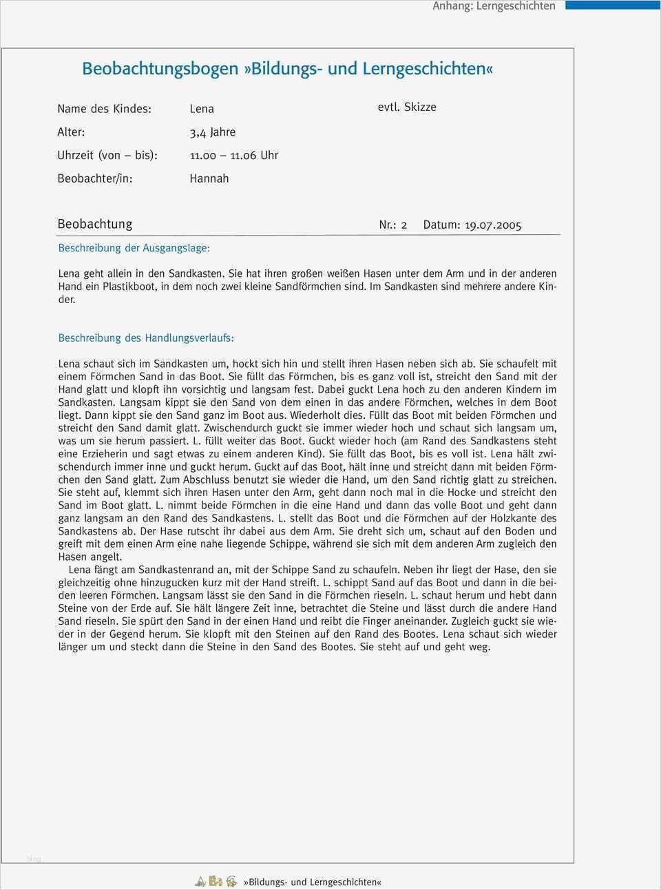 Lerngeschichten Vorlage Großartig Beobachtungsbogen Bildungs Und Lerngeschichten Pdf