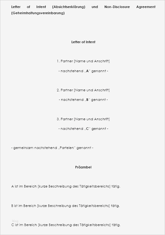 Letter Of Intent Vorlage Luxus Loi Und Geheimhaltungsvereinbarung Italienisch Deutsch