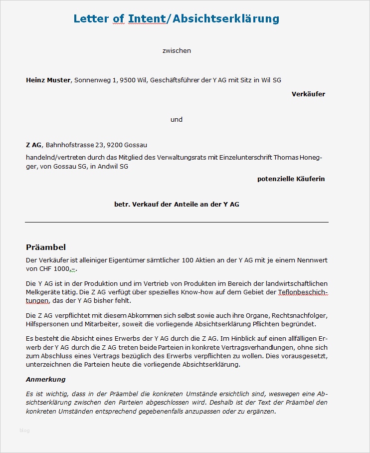 Letter Of Intent Vorlage Schönste Letter Of Intent Muster Zum Download