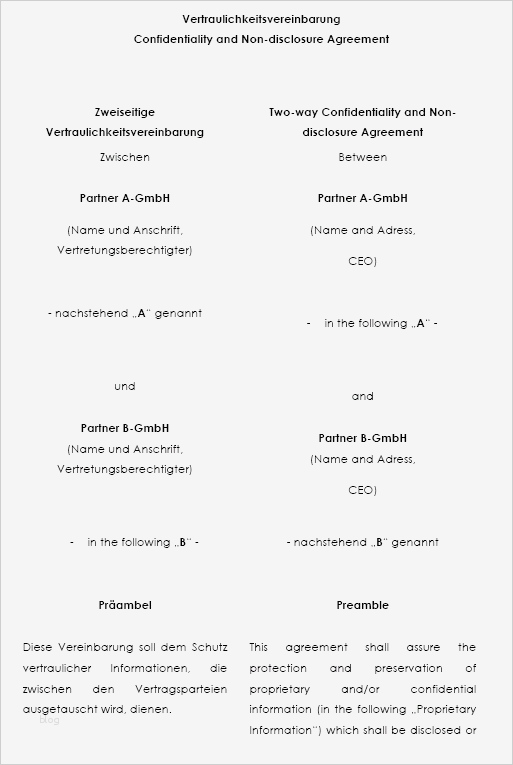 Letter Of Intent Vorlage Wunderbar Muster Vertraulichkeitsvereinbarung Englisch Deutsch Zum
