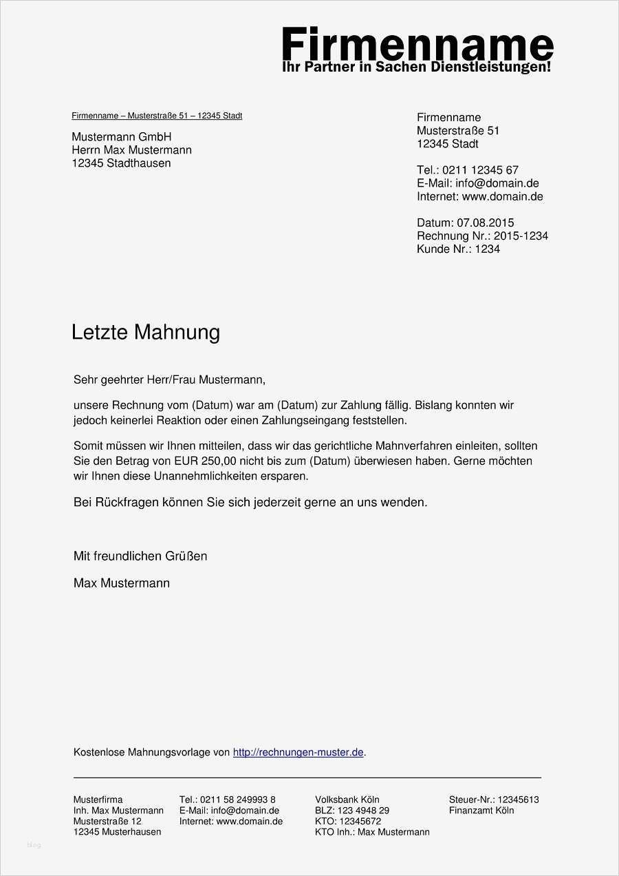 Letzte Mahnung Vorlage Schön Mahnung Vorlagen Kostenlose Vorlagen Für Mahnungen