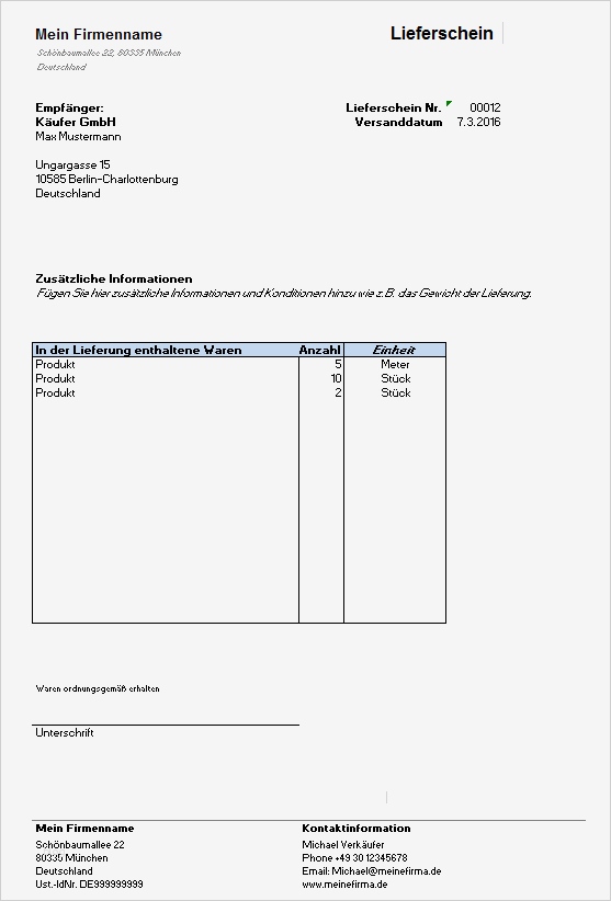 Kostenlose Lieferscheinvorlage in Excel mit Anleitung
