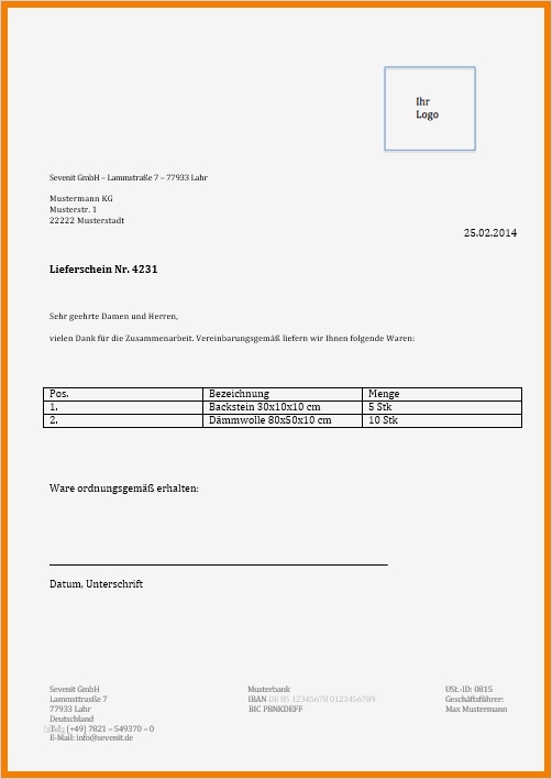 Lieferschein Vorlage Kostenlos Erstaunlich 11 Beispiel Lieferschein