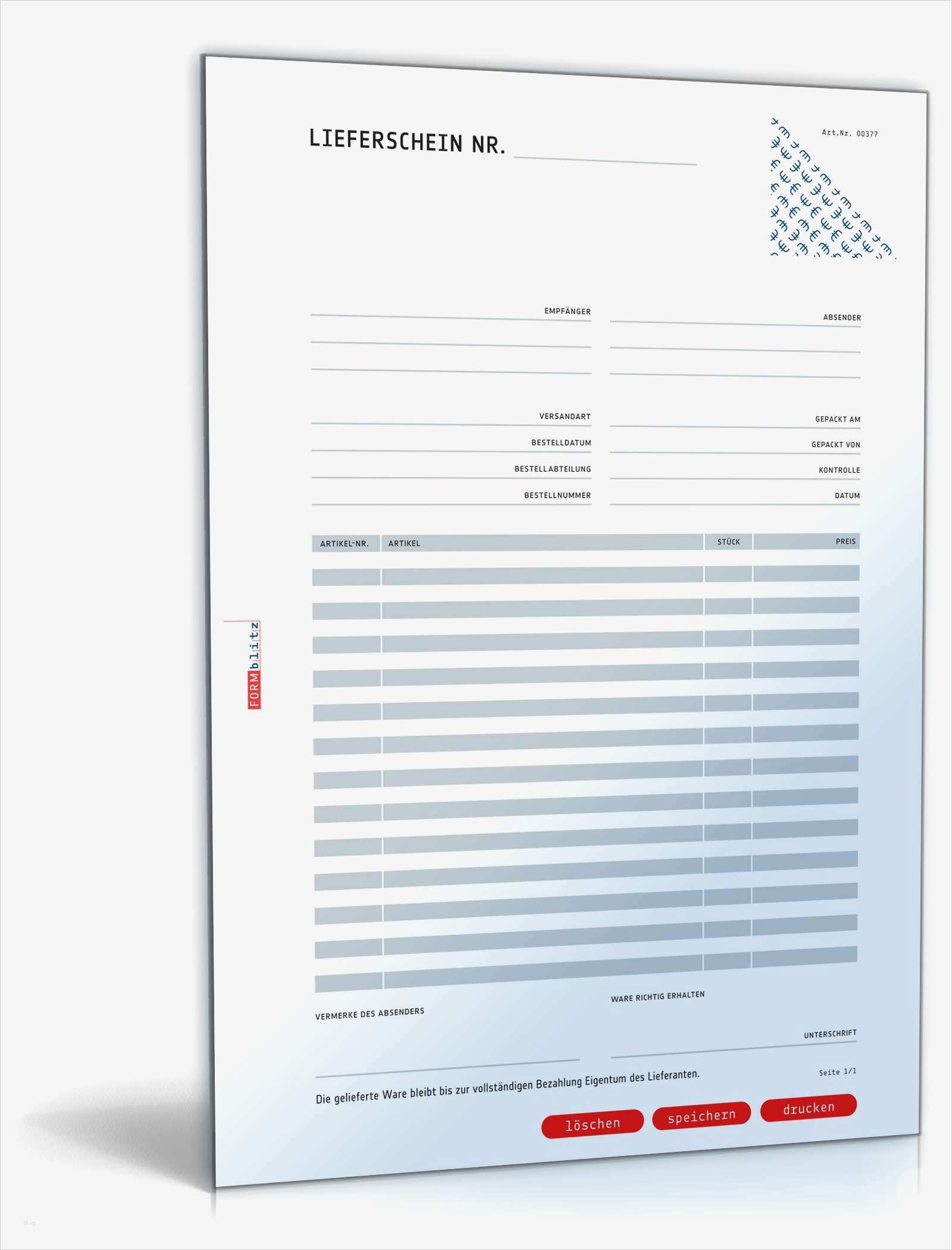 Lieferschein Vorlage Zum Ausdrucken Großartig Lieferschein