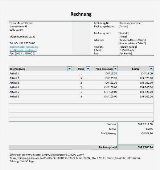 Lieferschein Vorlage Zum Ausdrucken Großartig Rechnung Vorlage Schweiz Word Und Excel – Muster Vorlage
