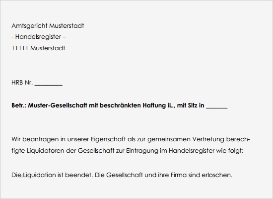 Liquidationsbeschluss Gmbh Vorlage Einzigartig Anmeldung Der Beendigung Einer Liquidation Muster Als