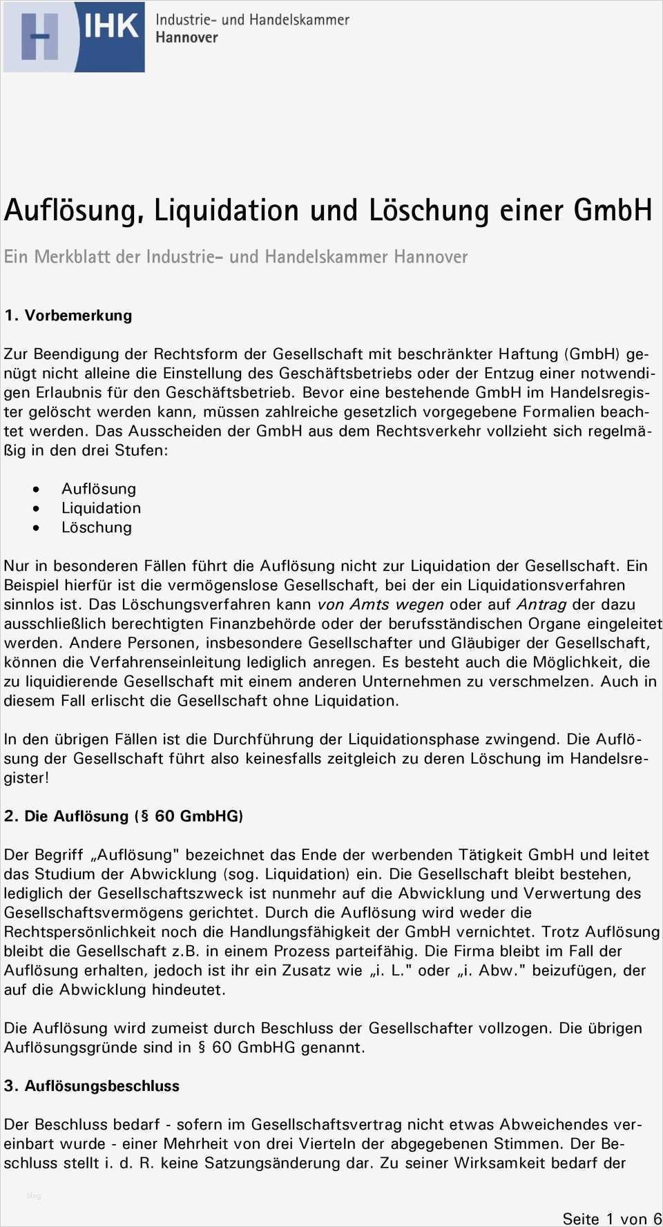 Liquidationsbeschluss Gmbh Vorlage Großartig Auflösung Liquidation Und Löschung Einer Gmbh Pdf