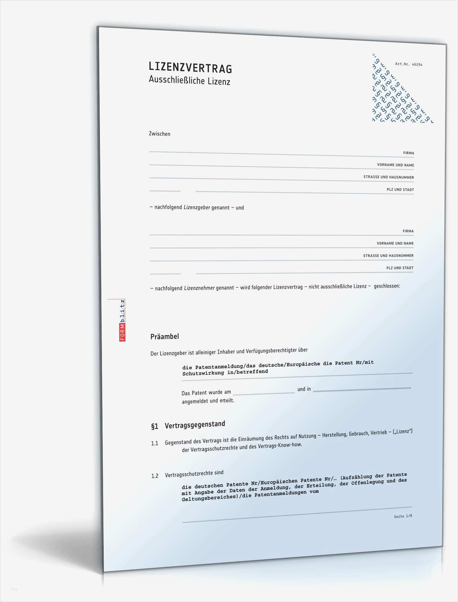 Lizenzvertrag Vorlage Beste Lizenzvertrag Ausschließliche Lizenz