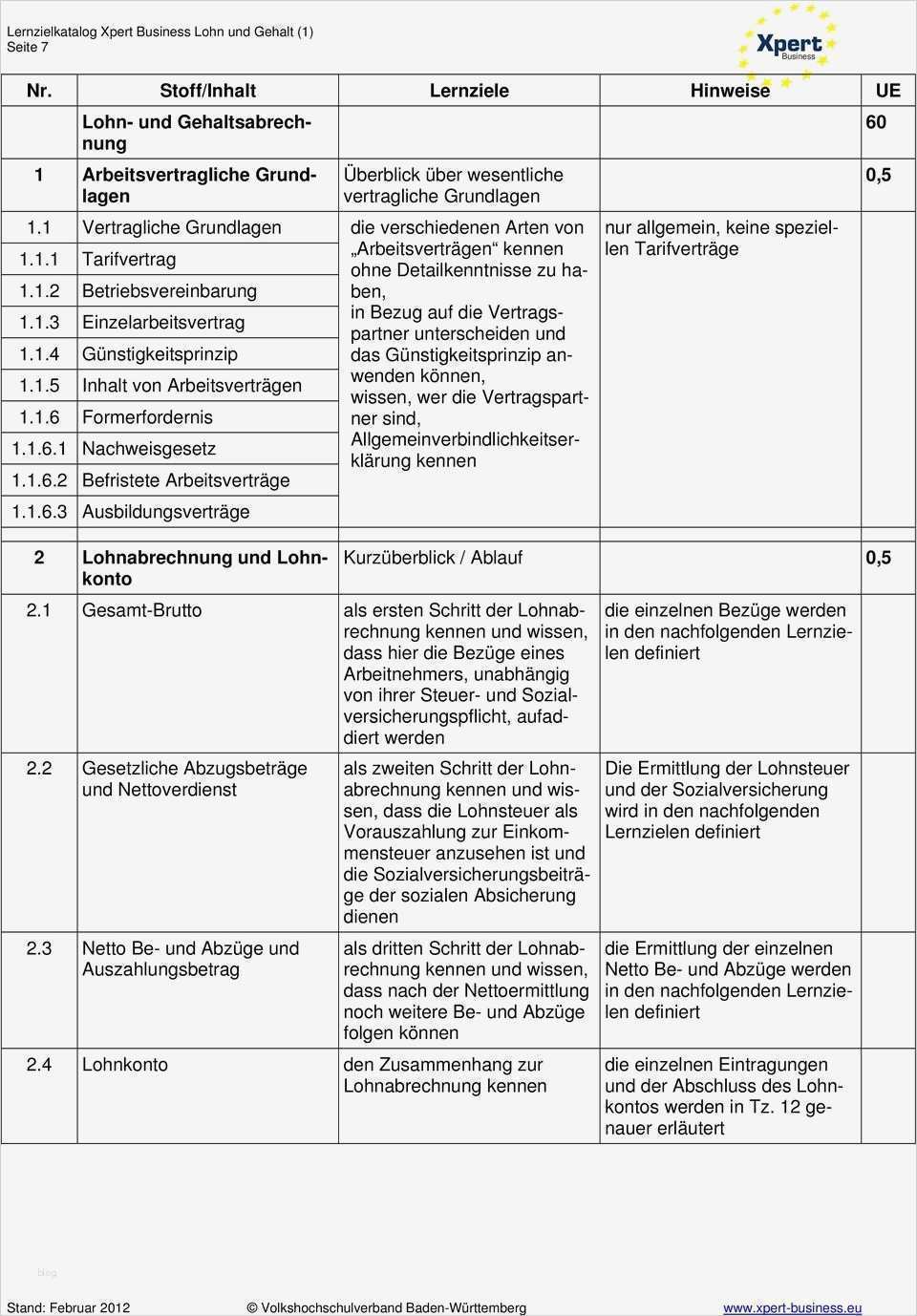 Lohnkonto Vorlage Inspiration Lernzielkatalog Xpert Business Lohn Und Gehalt 1 Pdf
