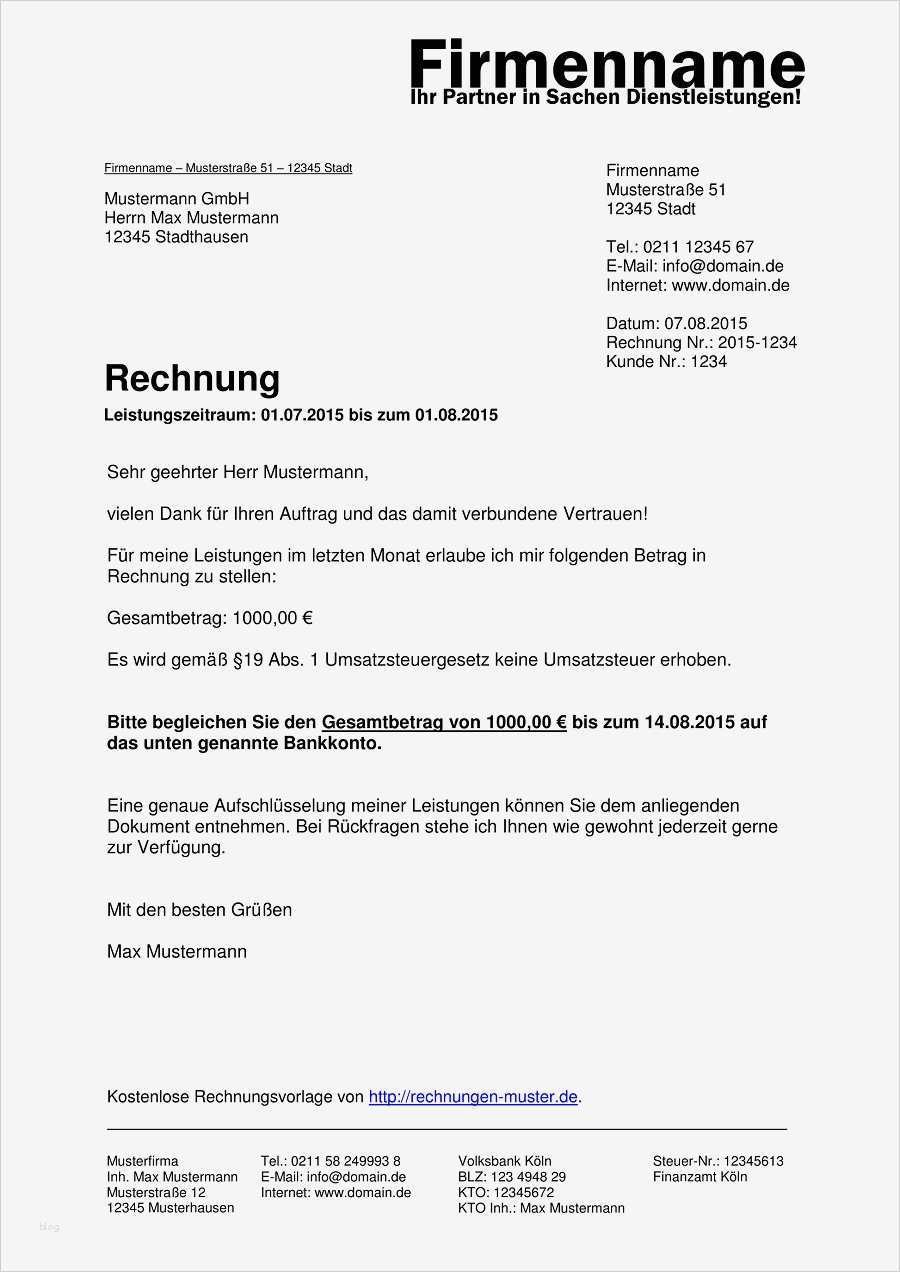 Mahnung Vorlage Privat Gut Kleinunternehmer Rechnung Rechnungsvorlagen Für
