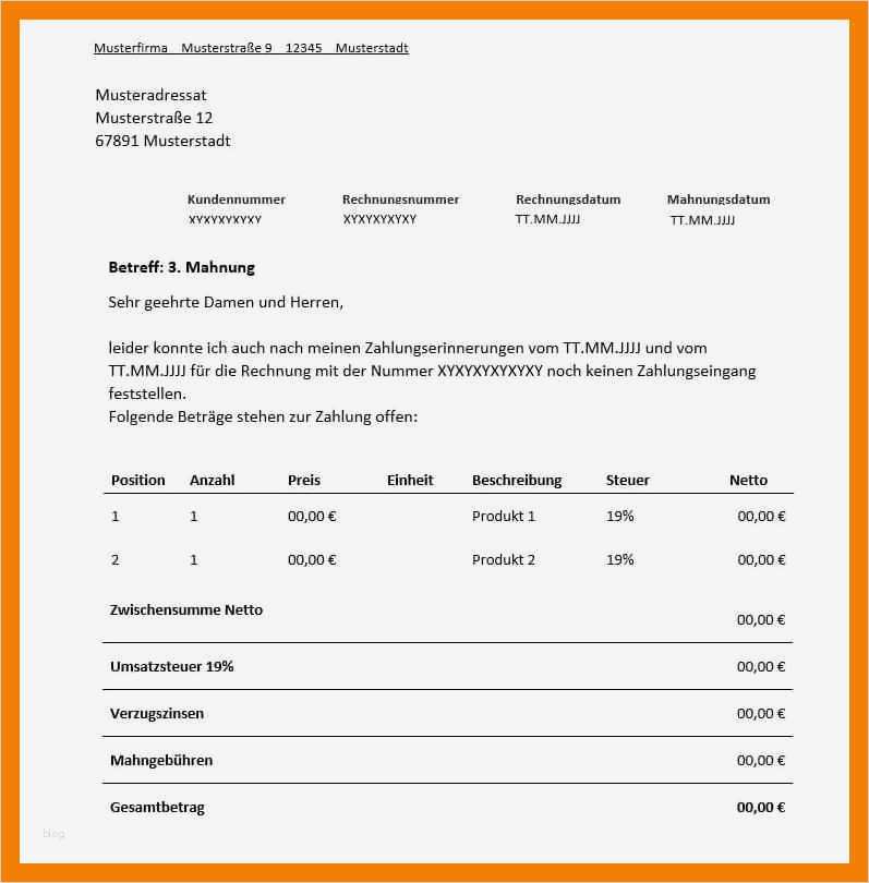 Mahnung Vorlage Wunderbar 11 Vorlage Mahnung