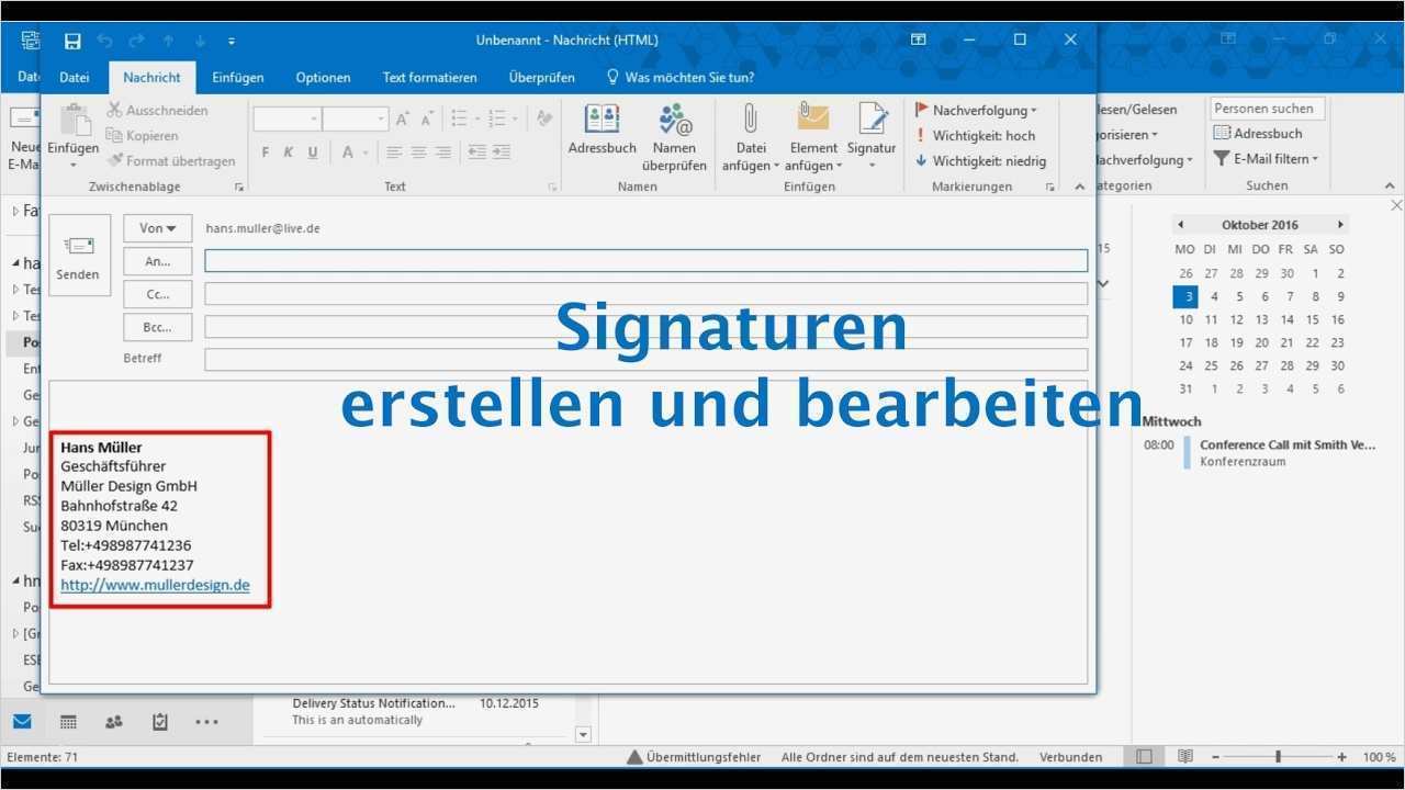 Mail Vorlage Erstellen Schön Outlook 2016 Signaturen Erstellen Und Bearbeiten