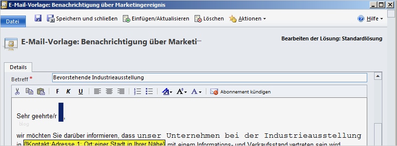 Mail Vorlage Neu Microsoft Dynamics Crm 2011