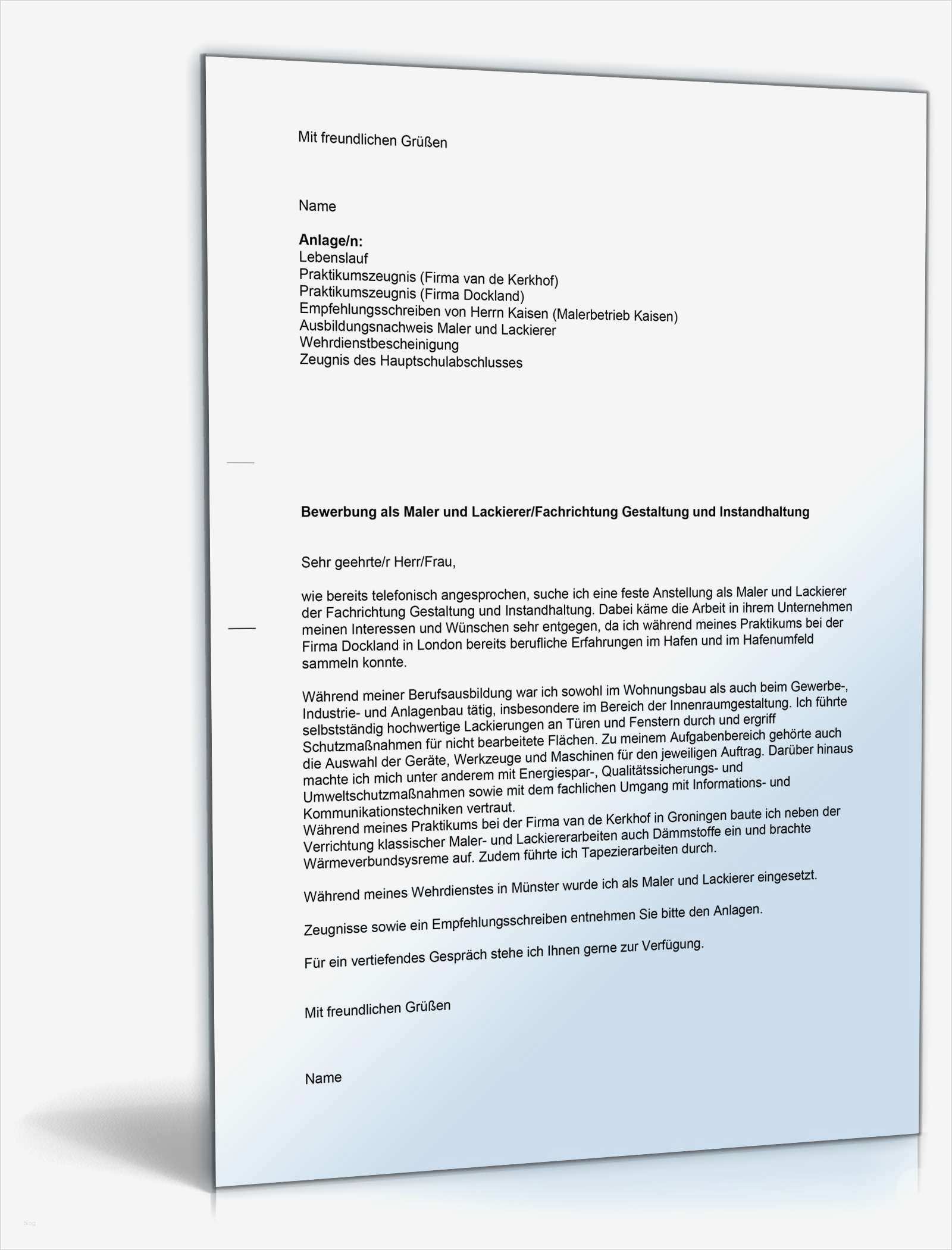 Maler Und Lackierer Bewerbung Vorlage Inspiration Bewerbungsschreiben Lackierer Anschreiben Bewerbung Maler
