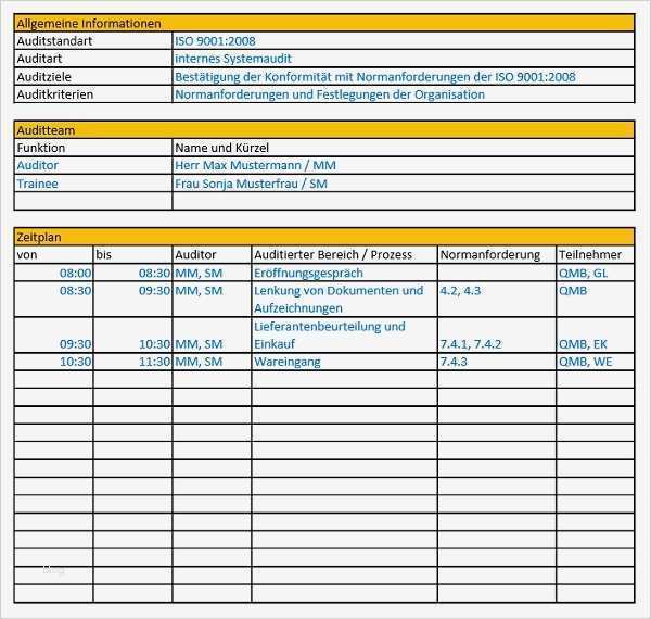 Management Review Ts 16949 Vorlage Cool Vorlage Auditplan Audittagesplan