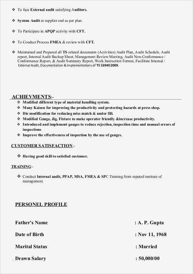 Management Review Ts 16949 Vorlage Großartig Bio Data for Quality Manager for Automobile forging Parts