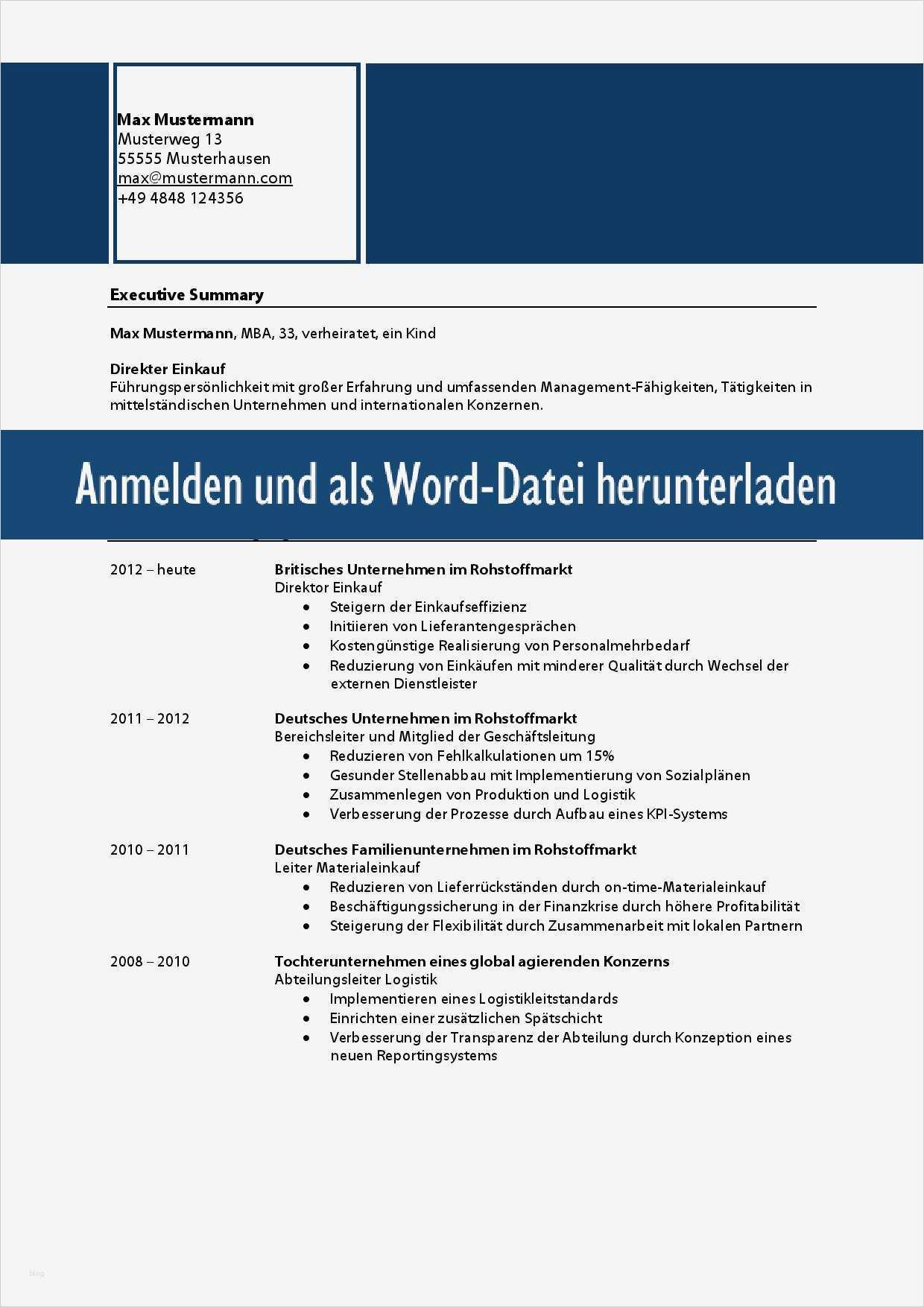 Management Summary Vorlage Word Bewundernswert Dein Musterlebenslauf Für Führungskräfte Zum Download