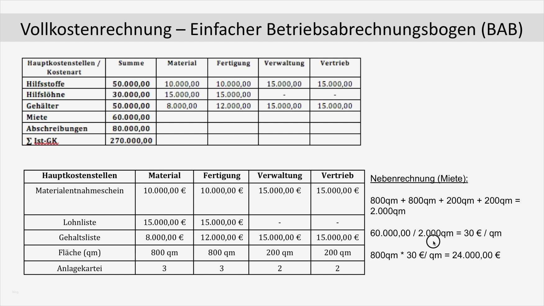 Mehrstufiger Bab Vorlage Erstaunlich Einfacher Betriebsabrechnungsbogen Bab Berechnung