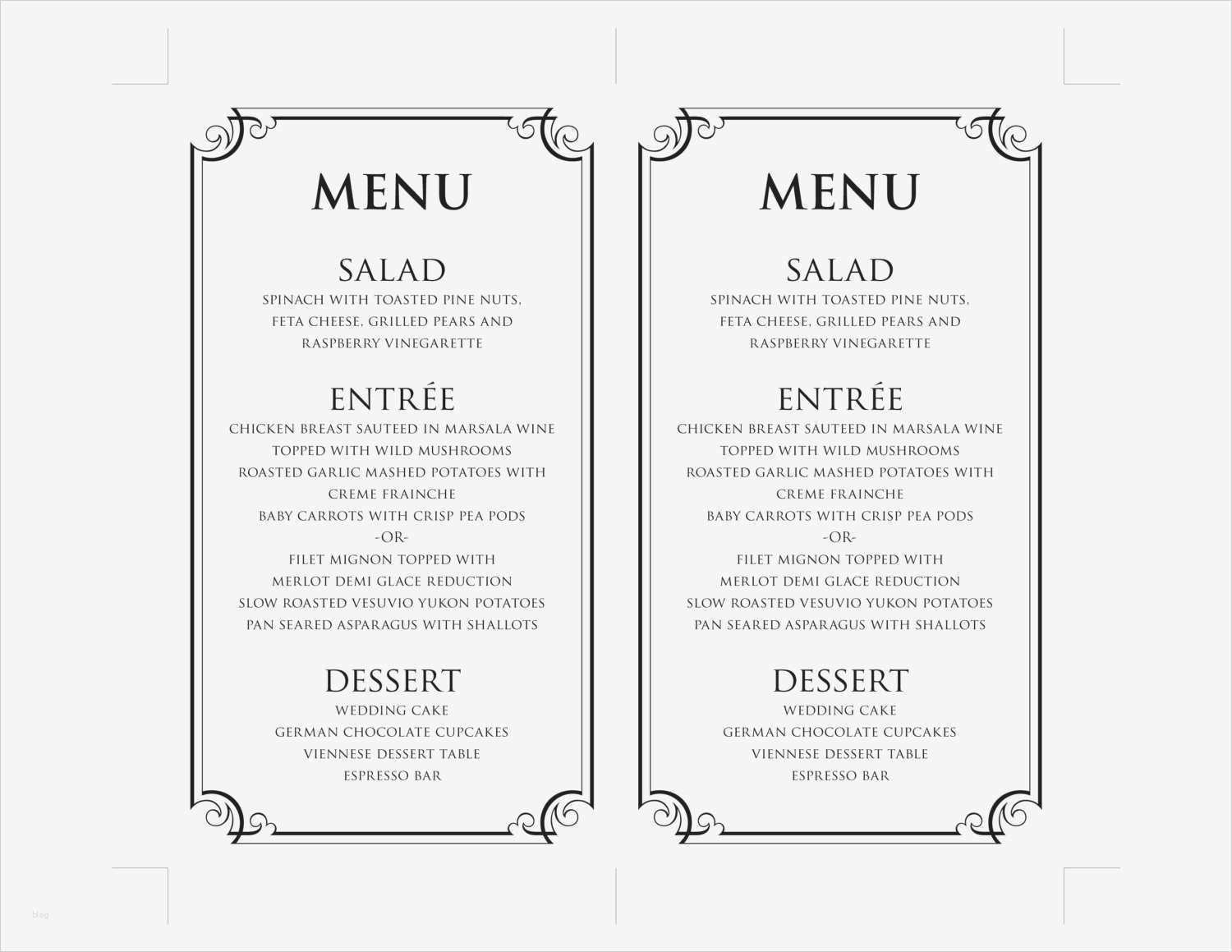 Menü Vorlage Elegant Hochzeit Menü Karte Vorlage Schwarze ornate Frame