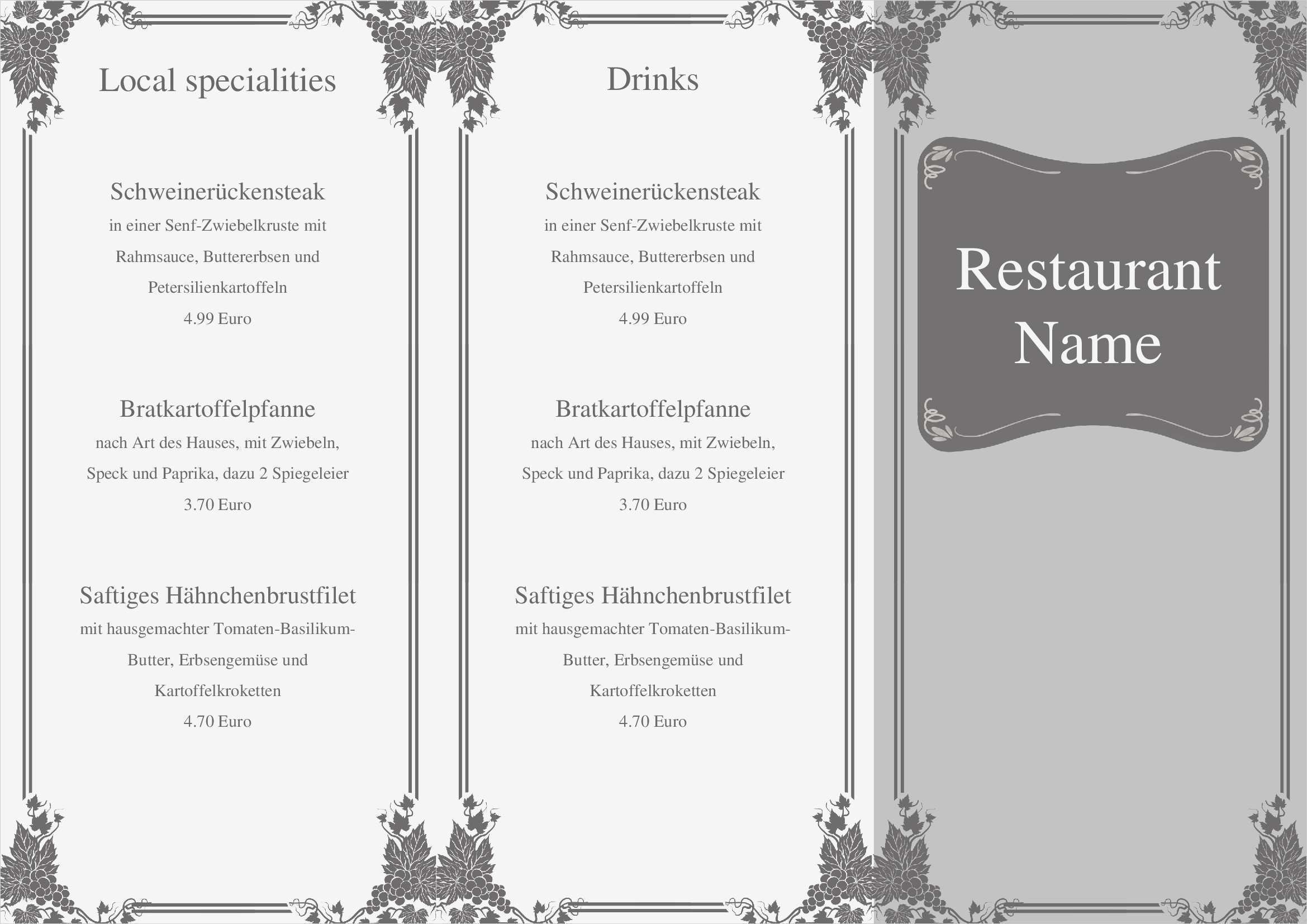 Menükarten Vorlagen Kostenlos Ausdrucken Großartig Speisekarten Und Menükarten Kostenlose Vorlage Für Eine