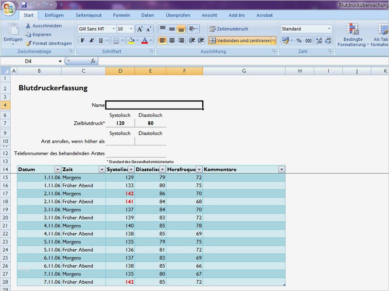 Messprotokoll Vorlage Excel Erstaunlich Blutdrucküberwachung