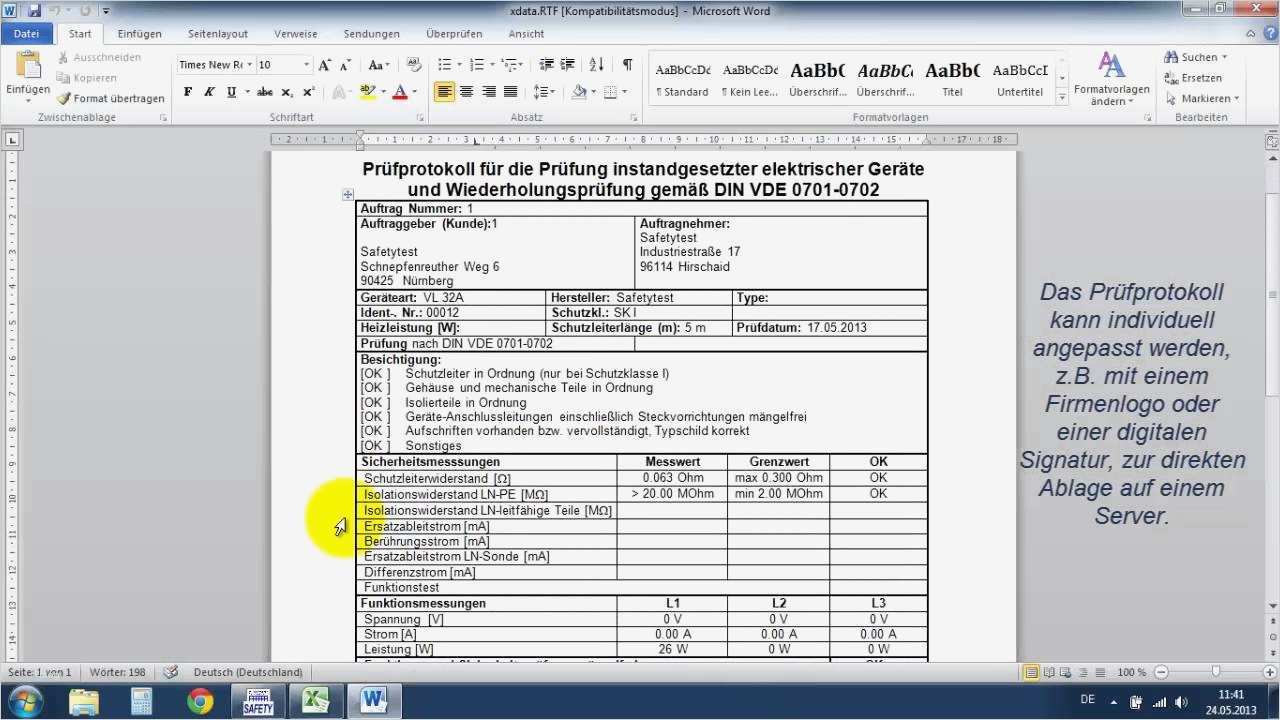 Messprotokoll Vorlage Excel Erstaunlich Safetytest Safetydoc software Bgv A3 Prüfung