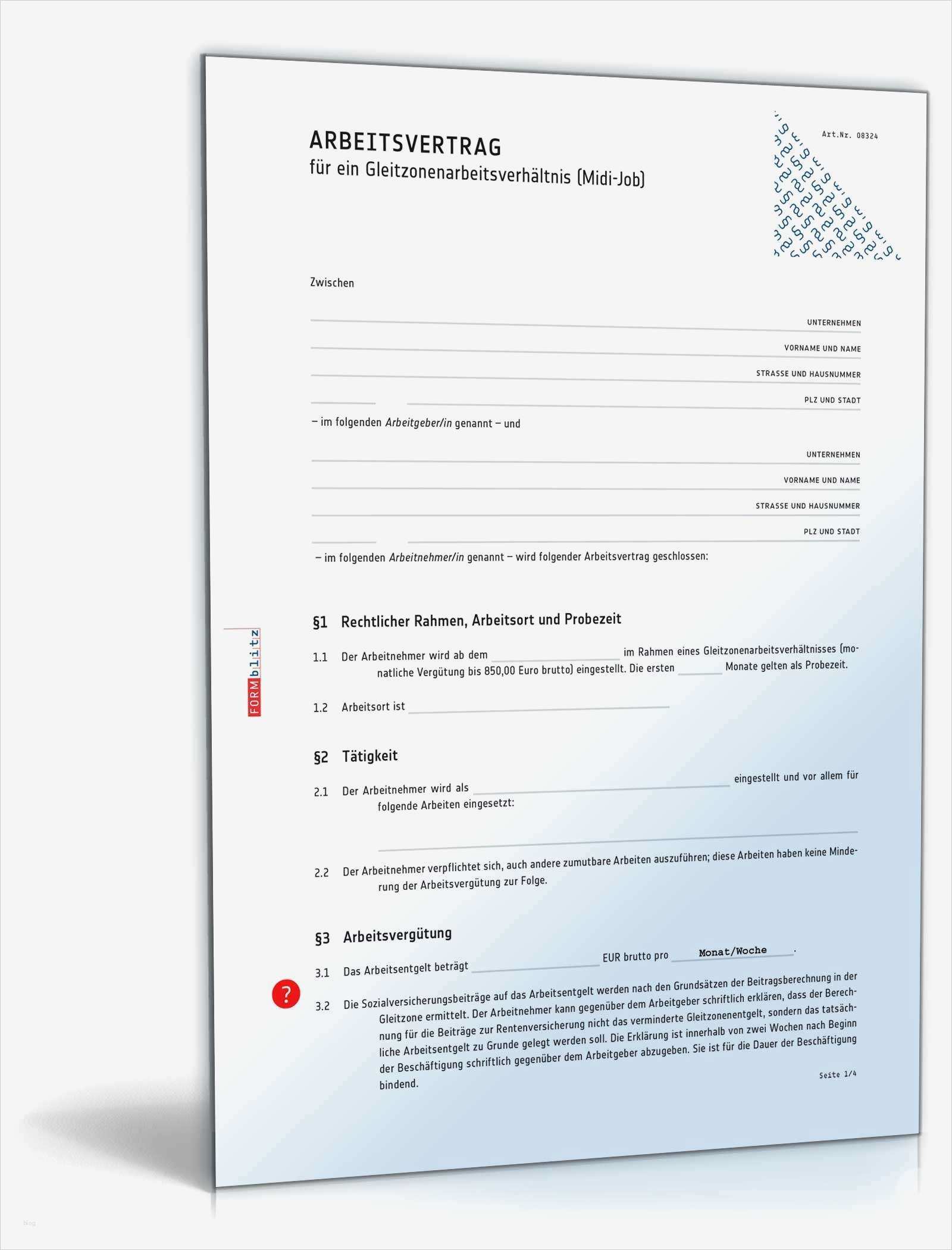 Midijob Arbeitsvertrag Vorlage Erstaunlich Arbeitsvertrag Gleitzone Rechtssicheres Muster Zum Download