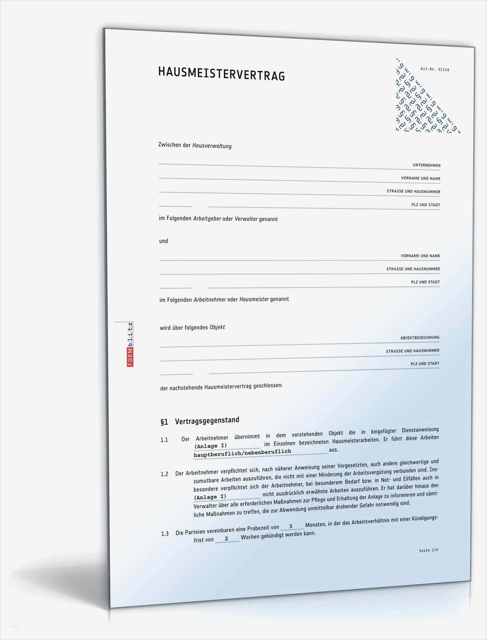 Mietbescheinigung Vorlage Schön Hausmeistervertrag