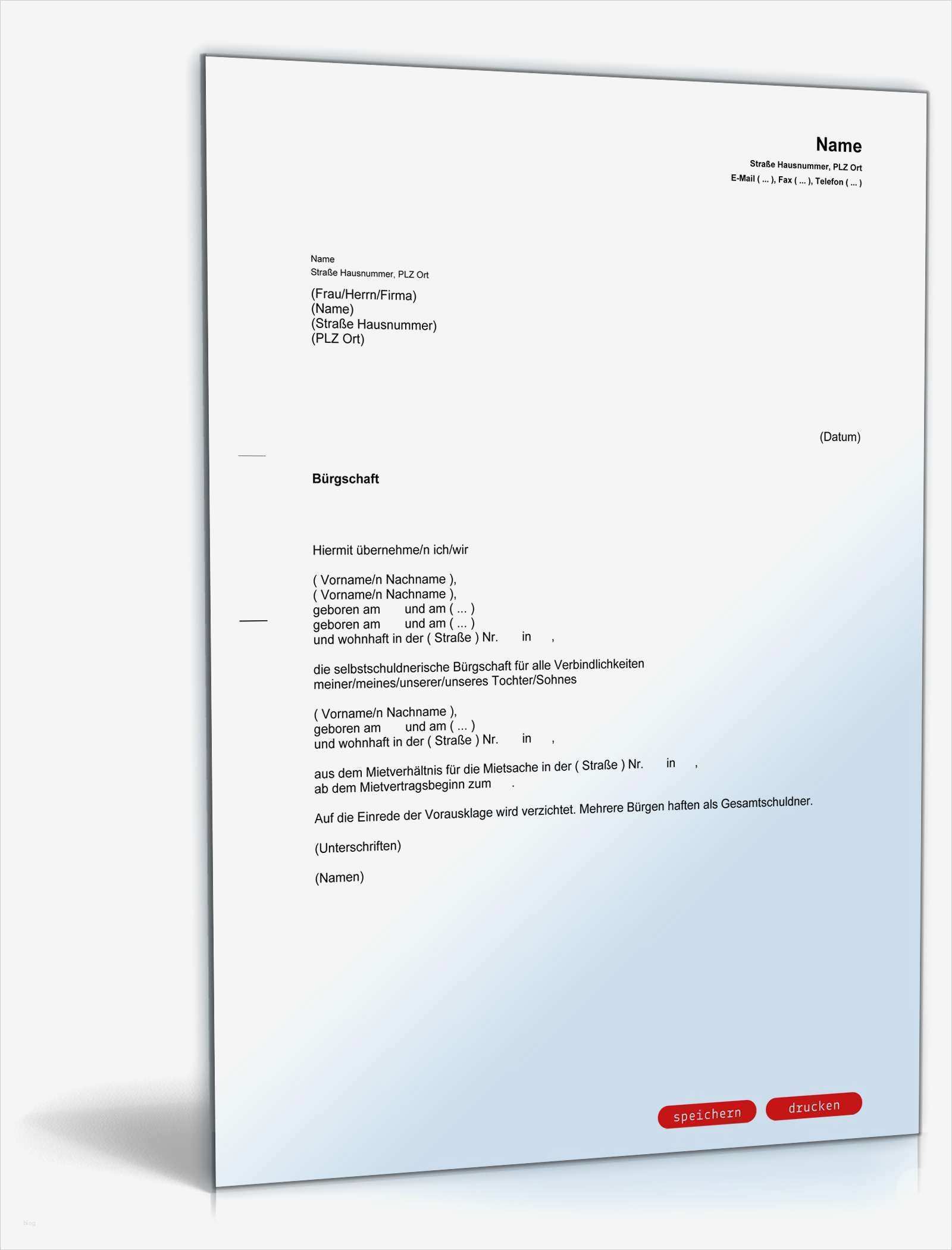 Mietbürgschaft Eltern Vorlage Neu Selbstschuldnerische Elternbürgschaft