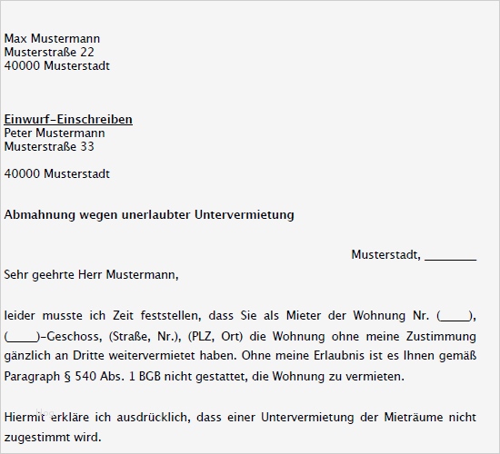 Mieter Abmahnung Vorlage Fabelhaft Musterschreiben Zum Herunterladen Abmahnung Unerlaubte