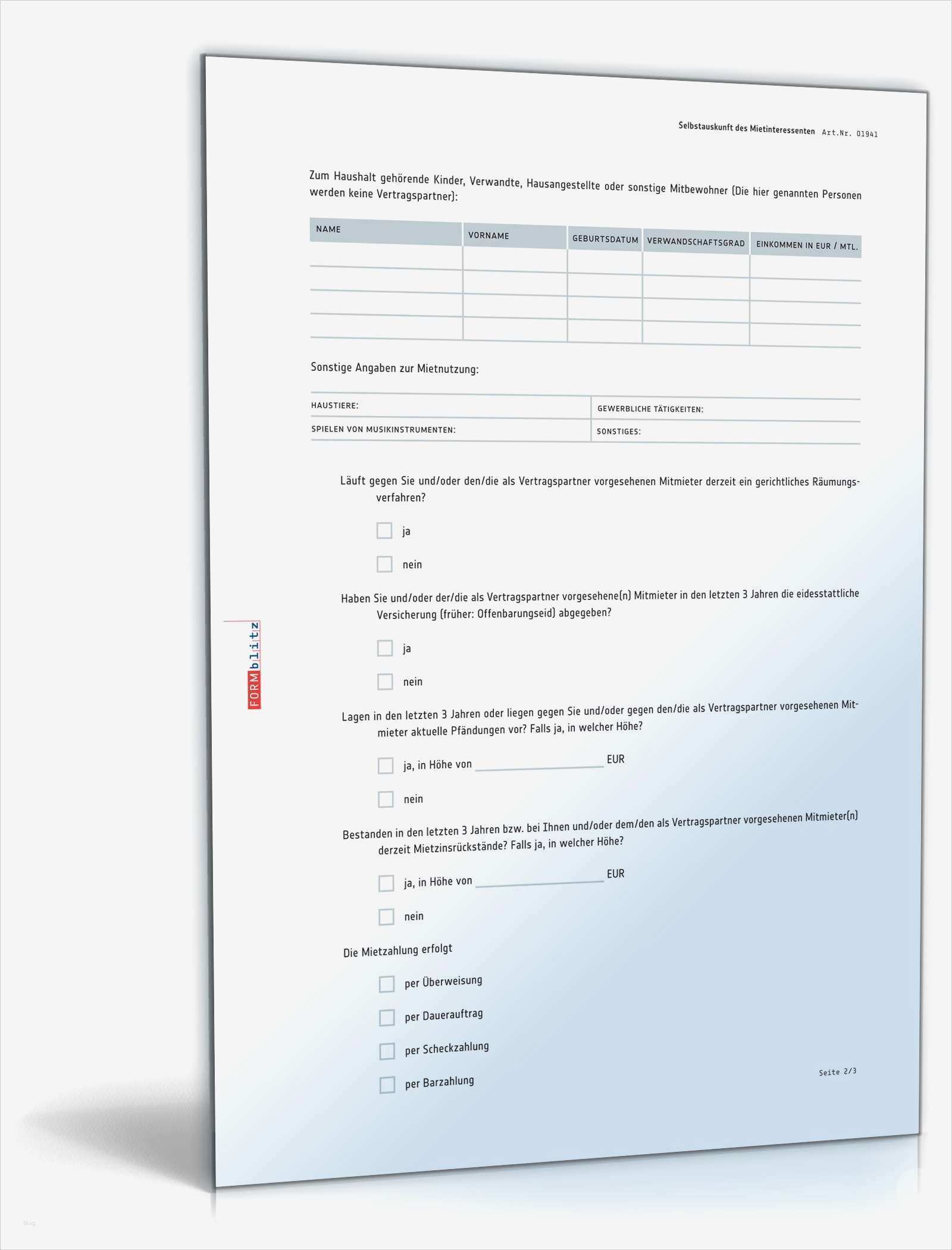 Mieterselbstauskunft Vorlage Word Einzigartig Selbstauskunft Mieter