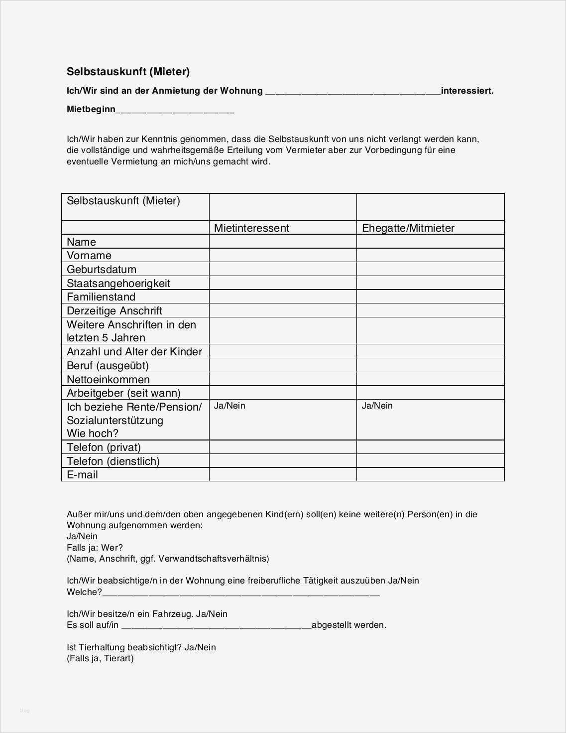 Mieterselbstauskunft Vorlage Word Luxus Mieterselbstauskunft Vorlage Bonify Full Size Of Moderne