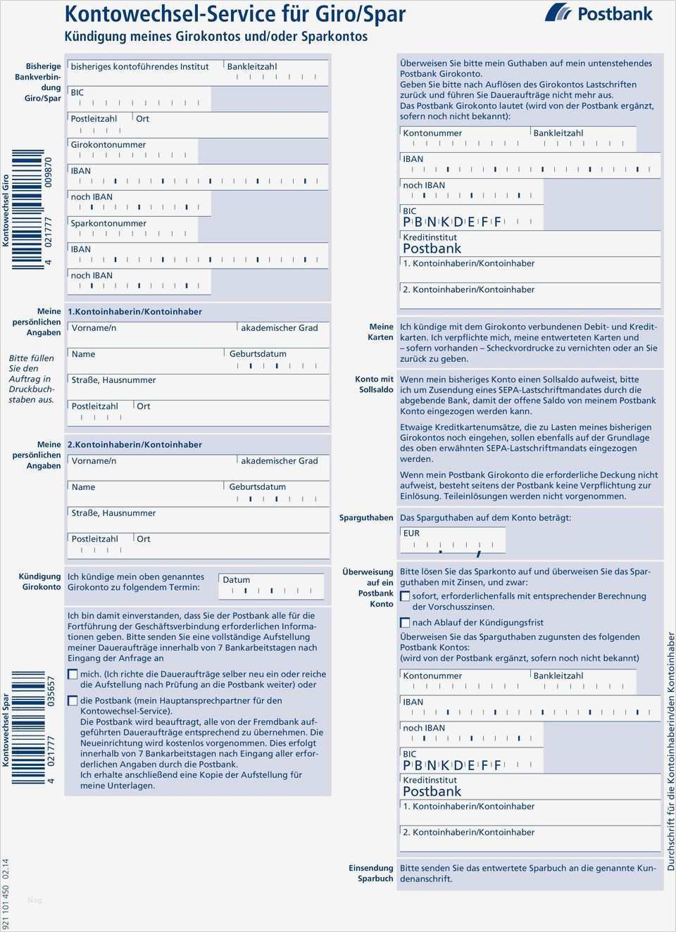 Mietkautionskonto Freigabeerklärung Vorlage Genial Postbank Kontowechsel Service Für Giro Spar Pdf