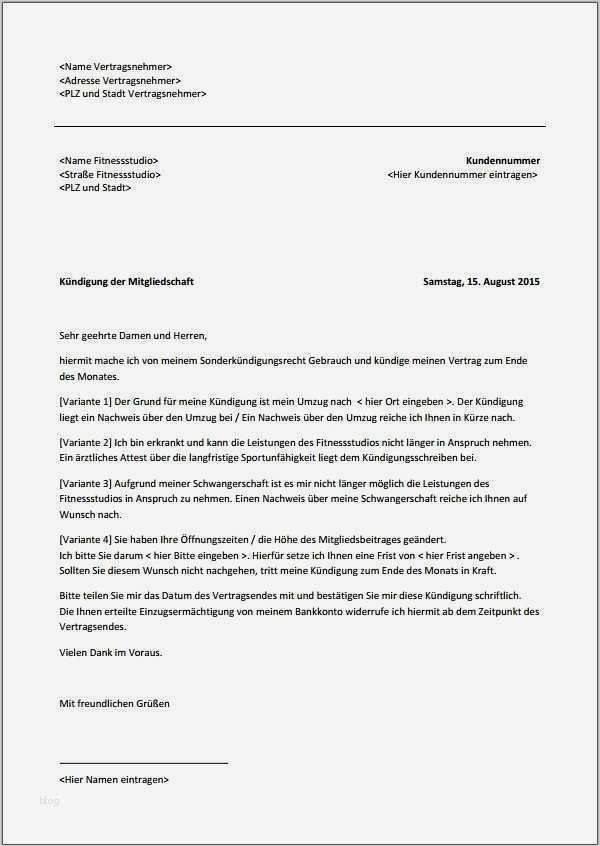 Mietkündigung Vorlage Wunderbar 17 Mc Fit Kündigung Vorlage