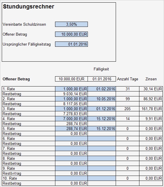 Mietrückstand Ratenzahlung Vorlage Neu Stundungsrechner Raten Und Fälligkeit Mit Excel Berechnen