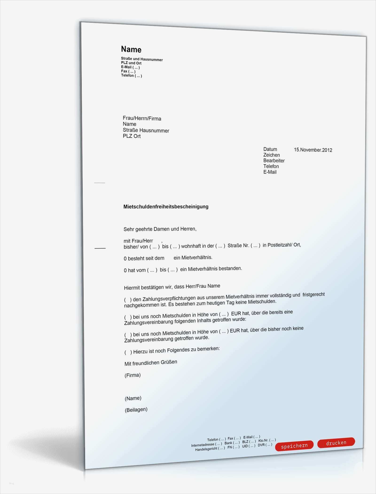 Mietschuldenfreiheitsbescheinigung Vorlage Wunderbar Mietschuldenfreiheitsbescheinigung – Musterbrief Zum Download