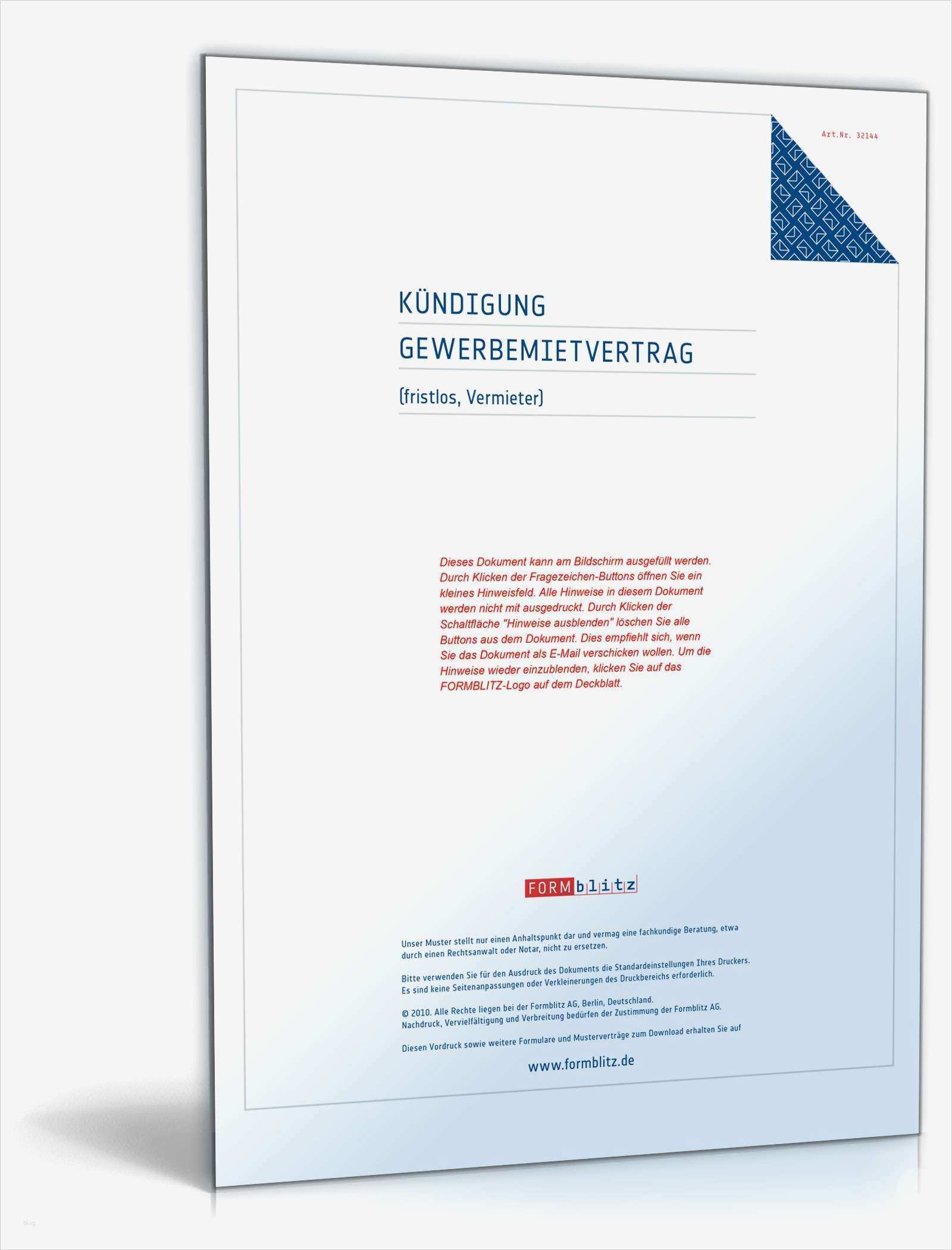 Mietvertrag Fristlos Kündigen Vorlage Großartig Kündigung Gewerbemietvertrag Fristlos Vermieter