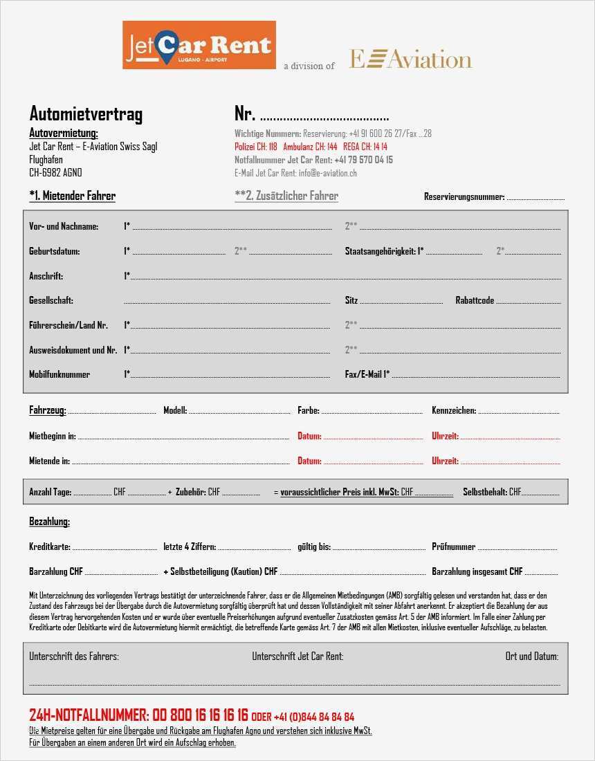 Mietvertrag Leihwagen Vorlage Schönste Mietvertrag