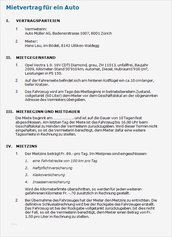 Mietvertrag Vorlage Word Genial Muster Mietvertrag Auto Vorlage Zum Download