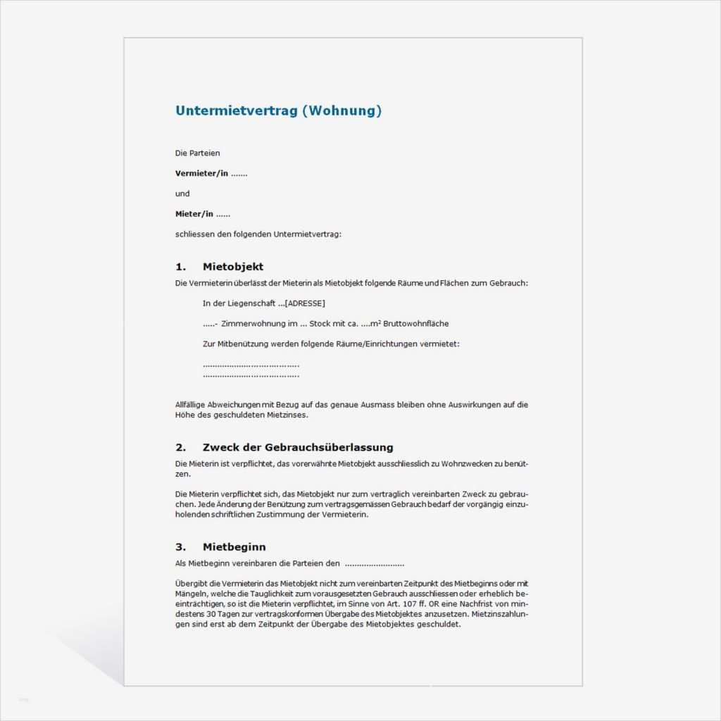 Mietwohnung Kündigen Vorlage Kostenlos Beste Untermietvertrag Für Eine Wohnung