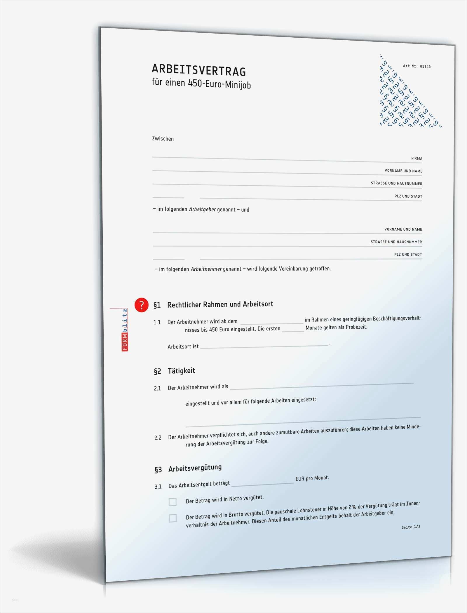 Minijob Vertrag Vorlage Genial Arbeitsvertrag Minijob