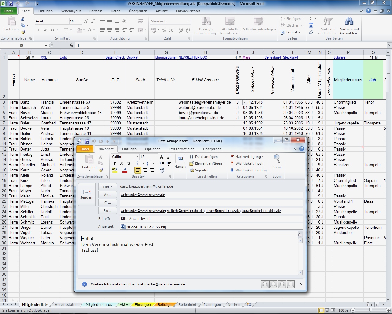 Mitgliederliste Verein Vorlage Erstaunlich Vereinsmayer Meine Persönliche Vereinsverwaltung Unter Excel