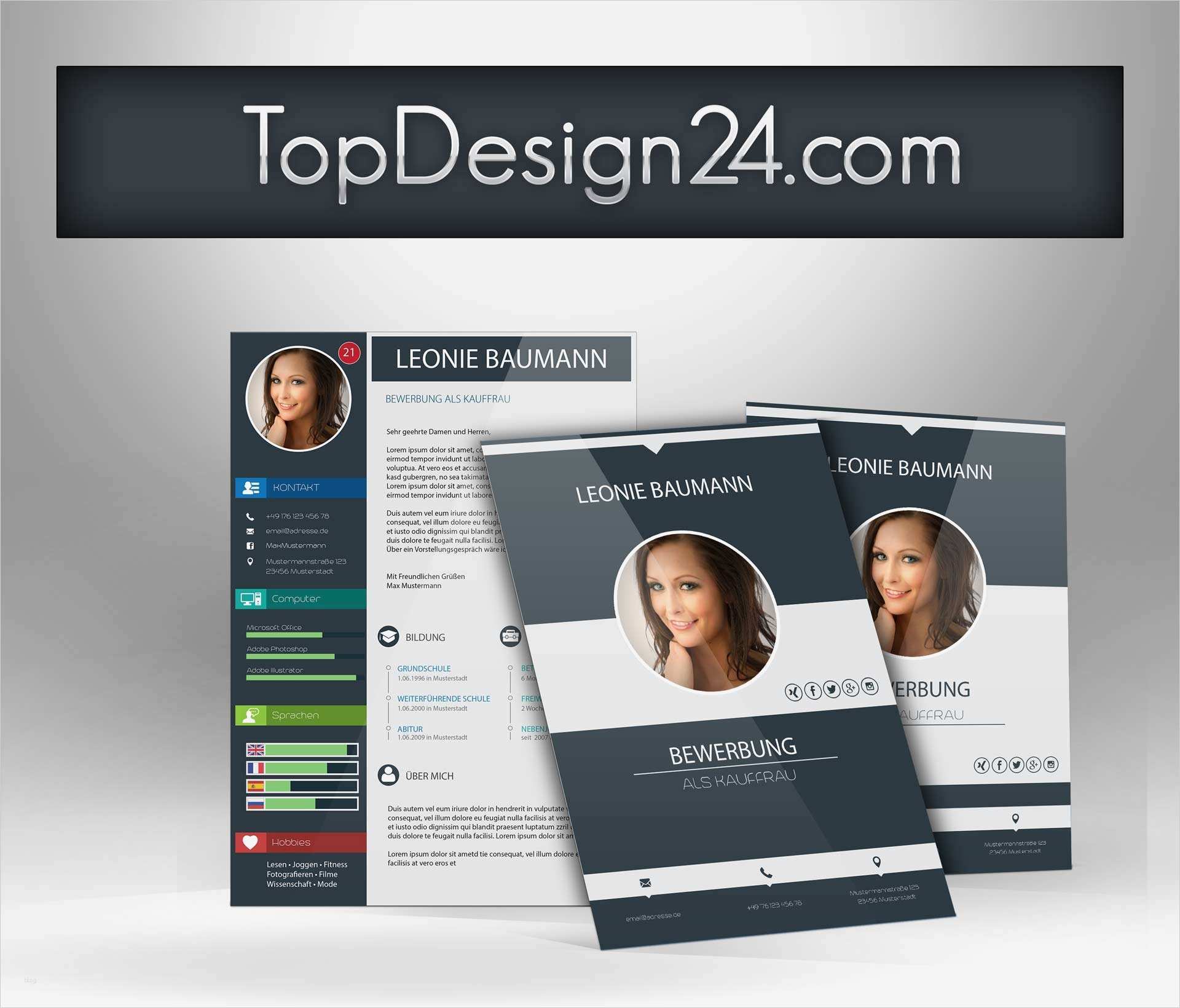 Moderner Lebenslauf Vorlage Wunderbar Moderne Bewerbung topdesign24 Ideales Deckblatt