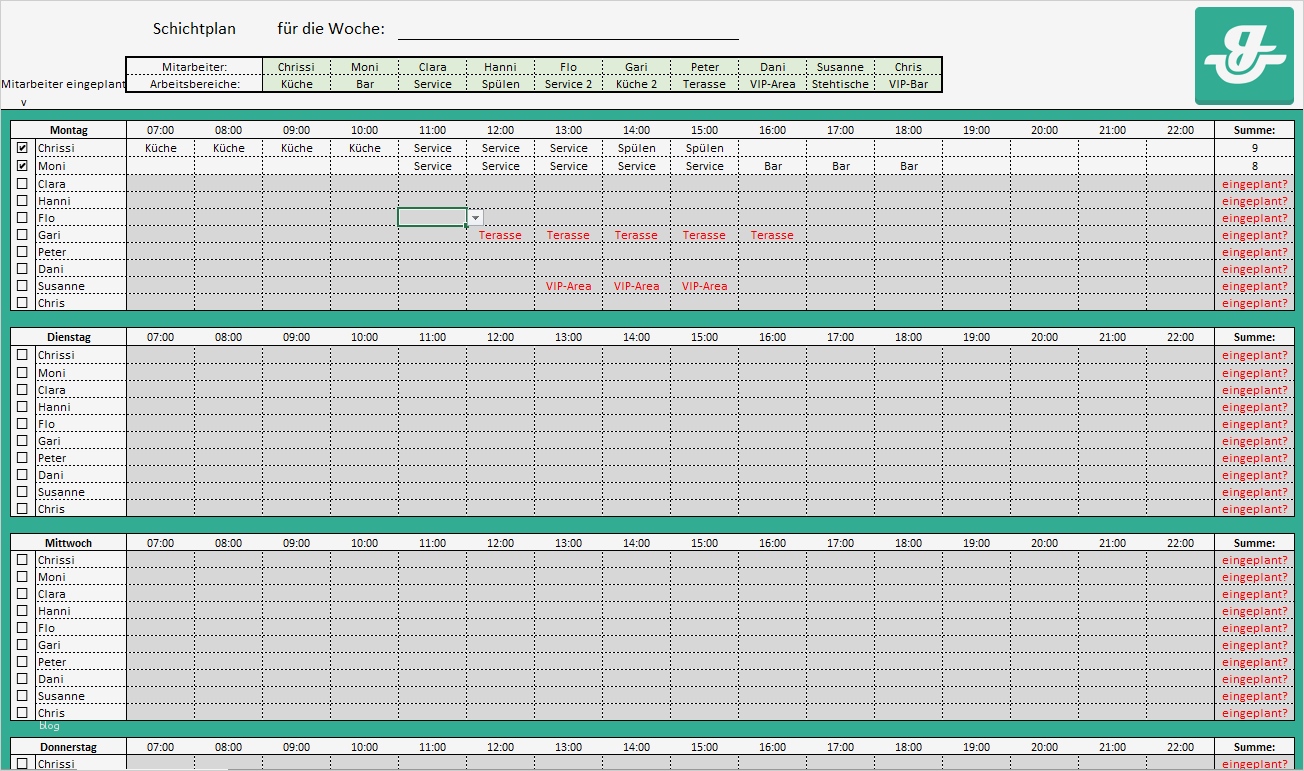 Dienstplan Vorlage Kostenloses Excel Sheet als Download