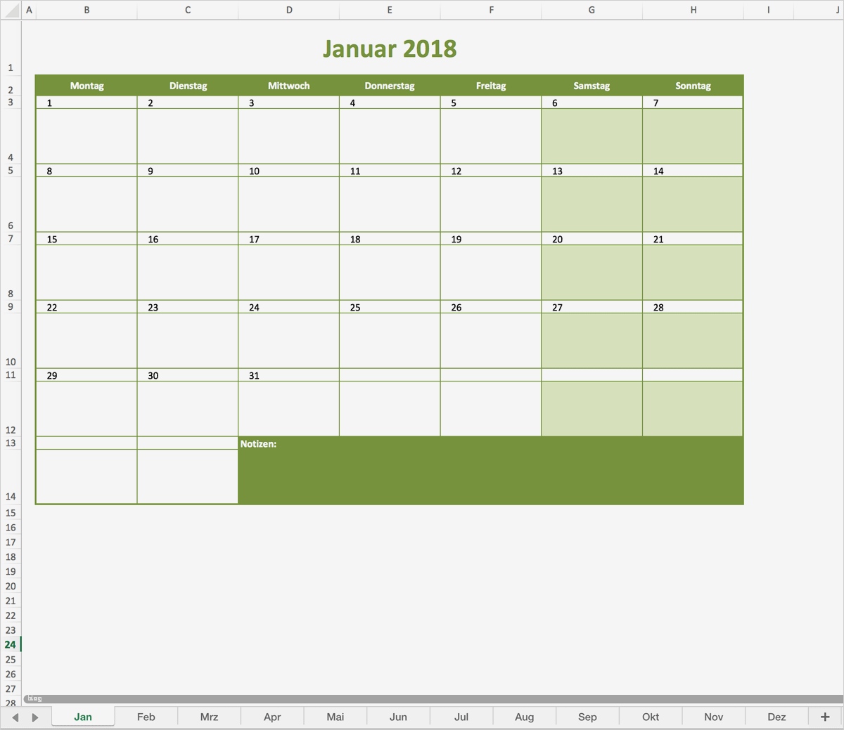 Monatskalender 2018 Vorlage Erstaunlich Monatskalender 2018 Als Excelvorlage