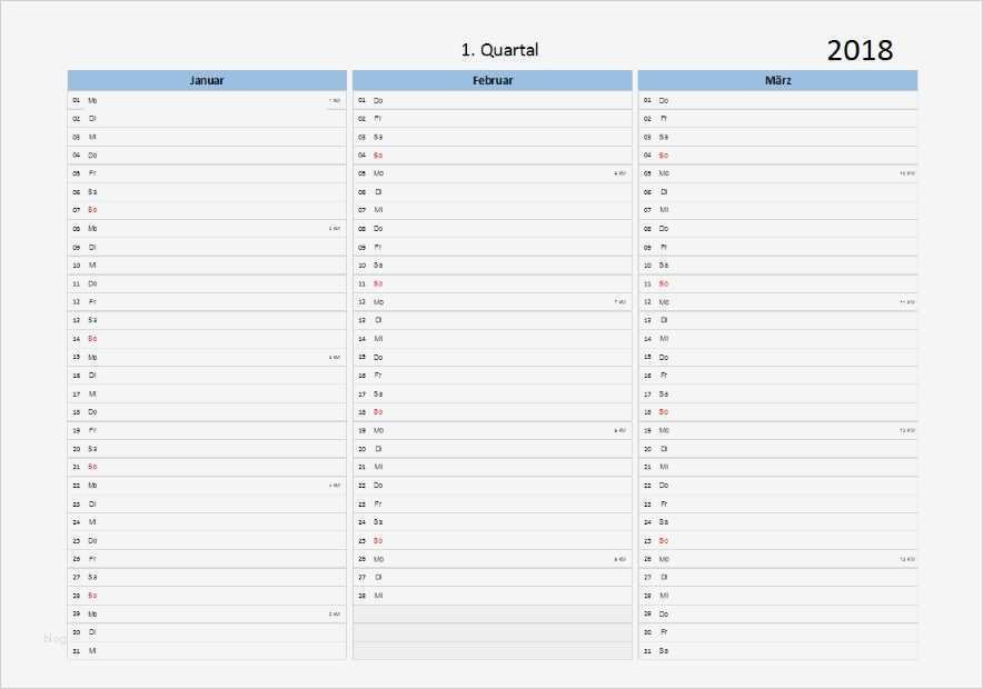 Monatskalender 2018 Vorlage Fabelhaft Quartalskalender 2018 Excel