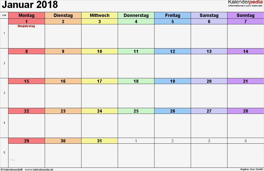 Monatskalender 2018 Vorlage Süß Kalender Januar 2018 Als Word Vorlagen