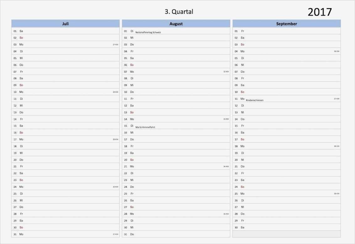 Monatskalender 2018 Vorlage Wunderbar Monatskalender 2017 Schweiz Excel